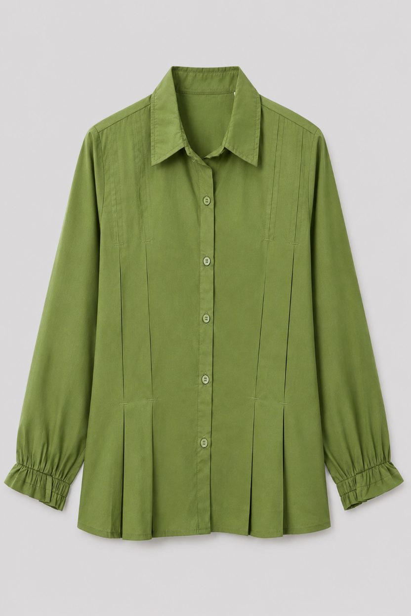 Olive Pintuck Cotton Shirt