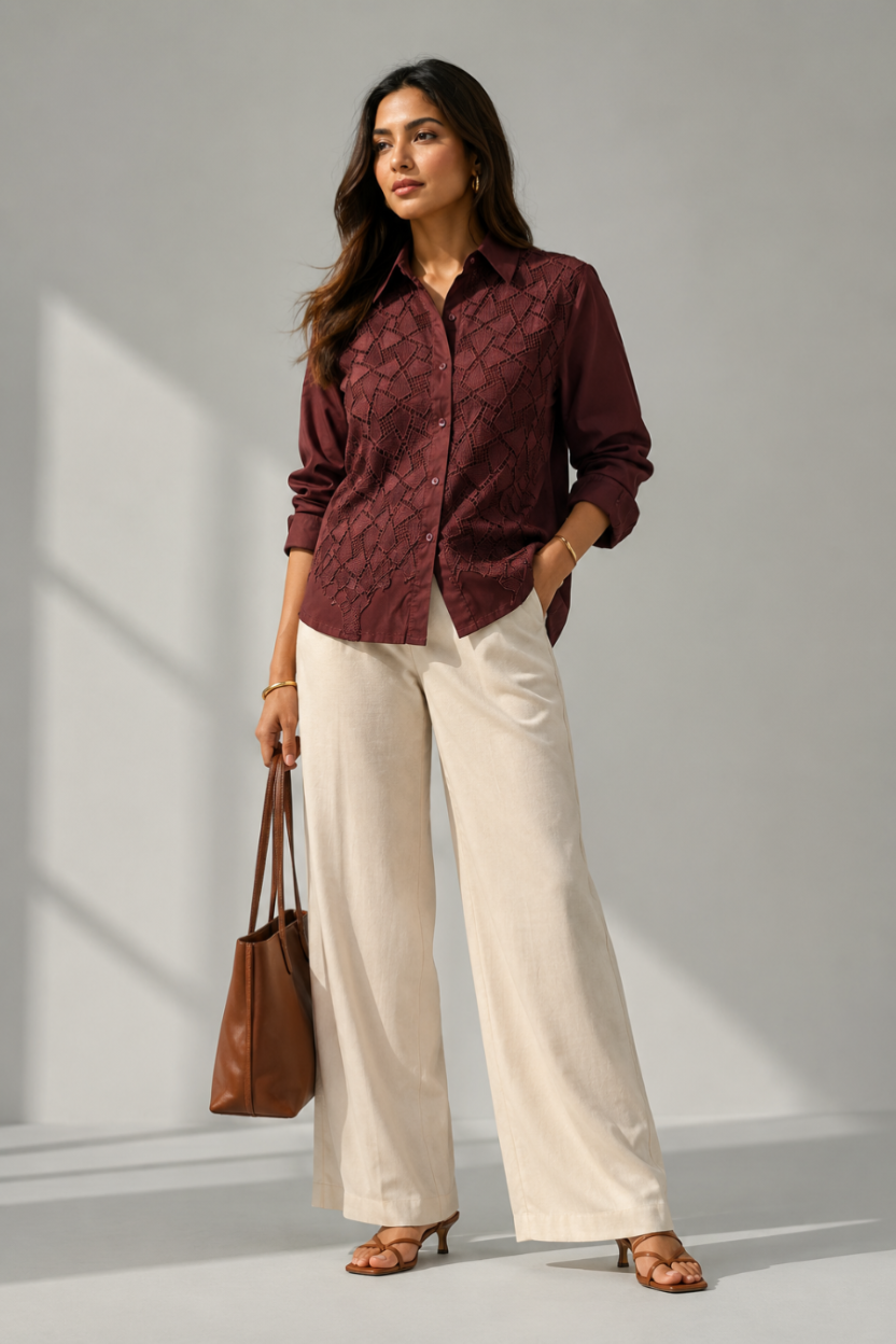Mocha Lace Cotton Shirt