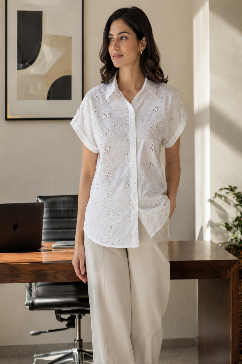 Ivory White Embroidered Shirt