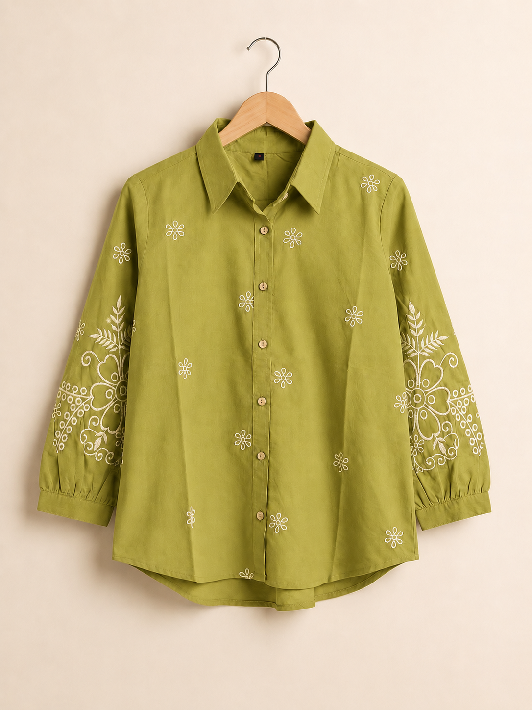Green Bloom Embroidered Shirt