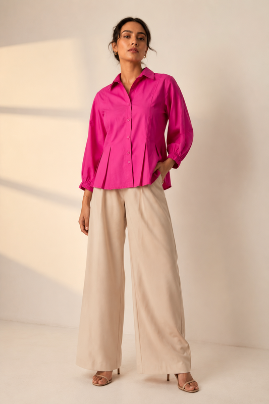 Fuchsia Pintuck Cotton Shirt