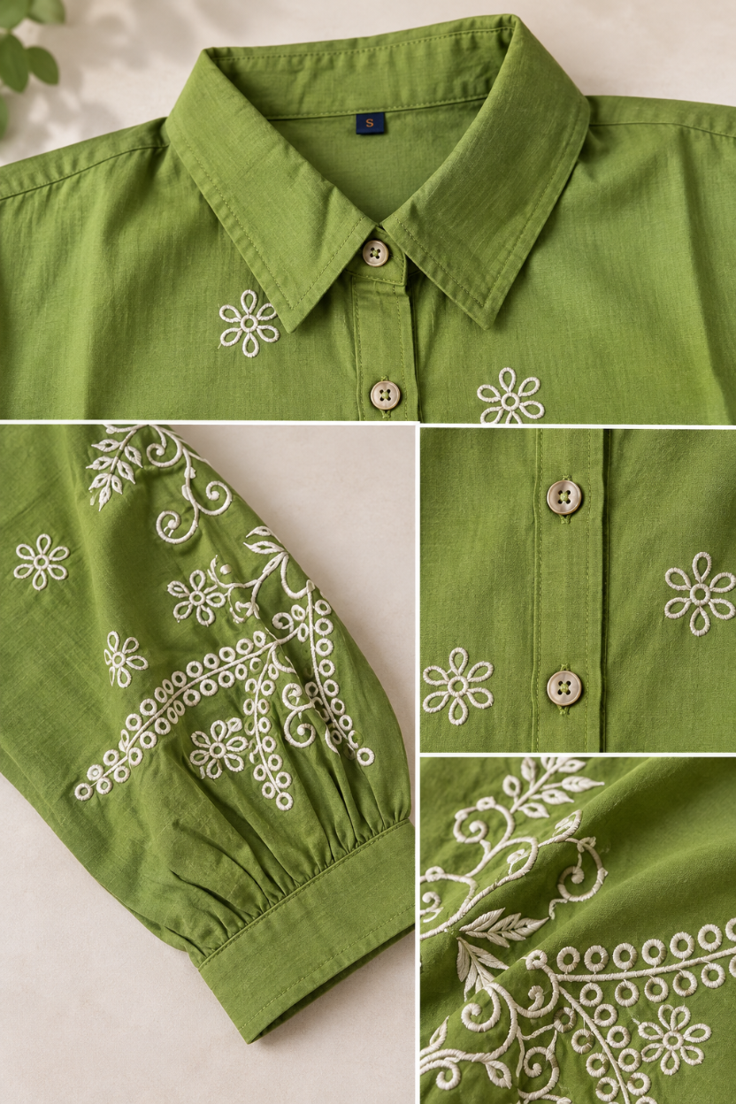 Green Bloom Embroidered Shirt