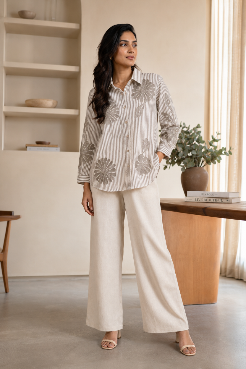 Flora Stripe Embroidered Shirt