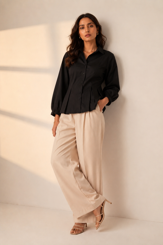 Black Pintuck Cotton Shirt