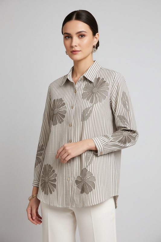 Flora Stripe Embroidered Shirt