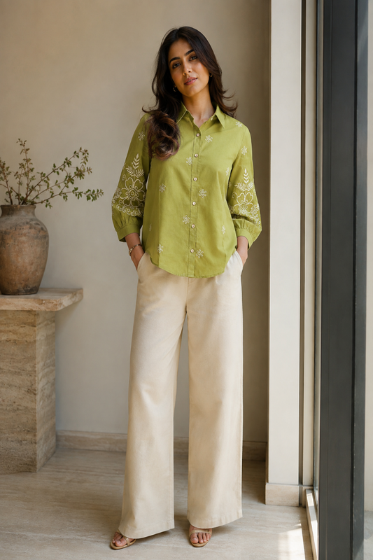 Green Bloom Embroidered Shirt