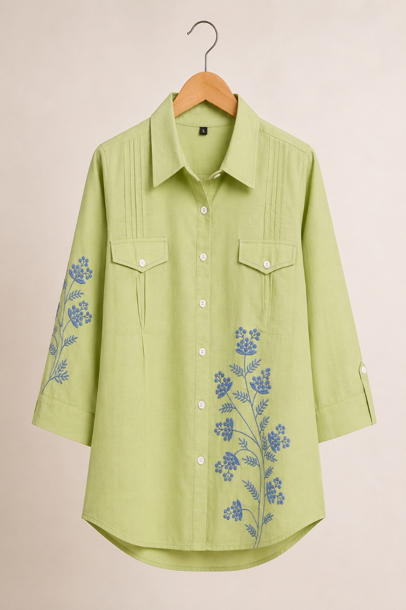 Embroidered Shirt, Green shirts for women, Ladies Shirt, workwear shirts