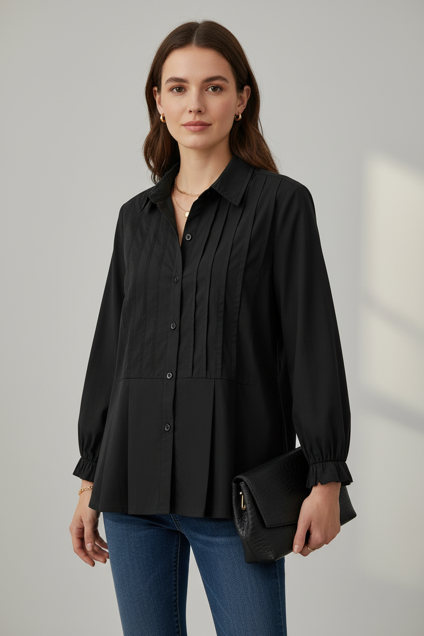 Black Pintuck Cotton Shirt