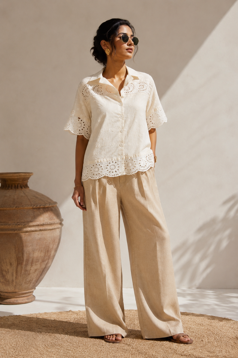Ivory Bloom Embroidered Shirt