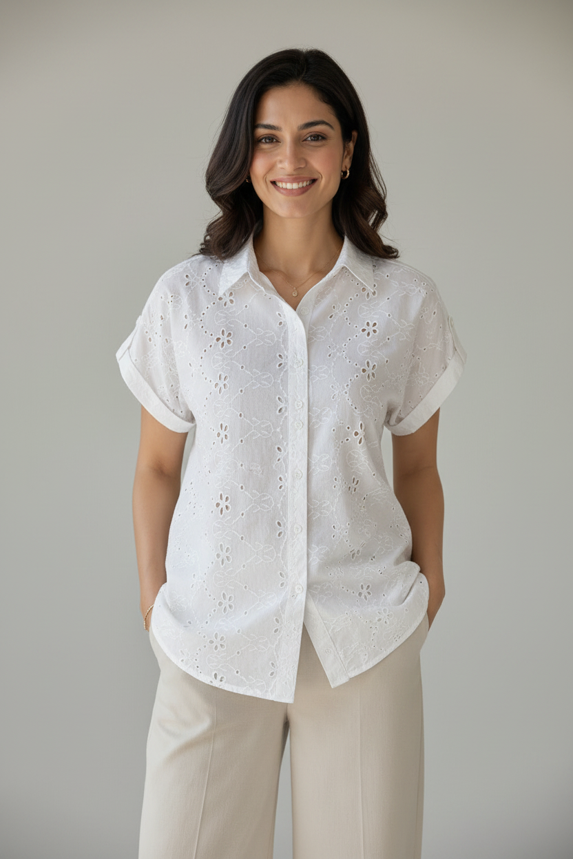 Ivory White Embroidered Shirt