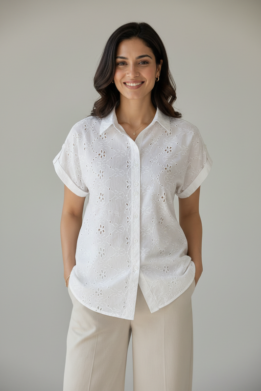 Ivory White Embroidered Shirt
