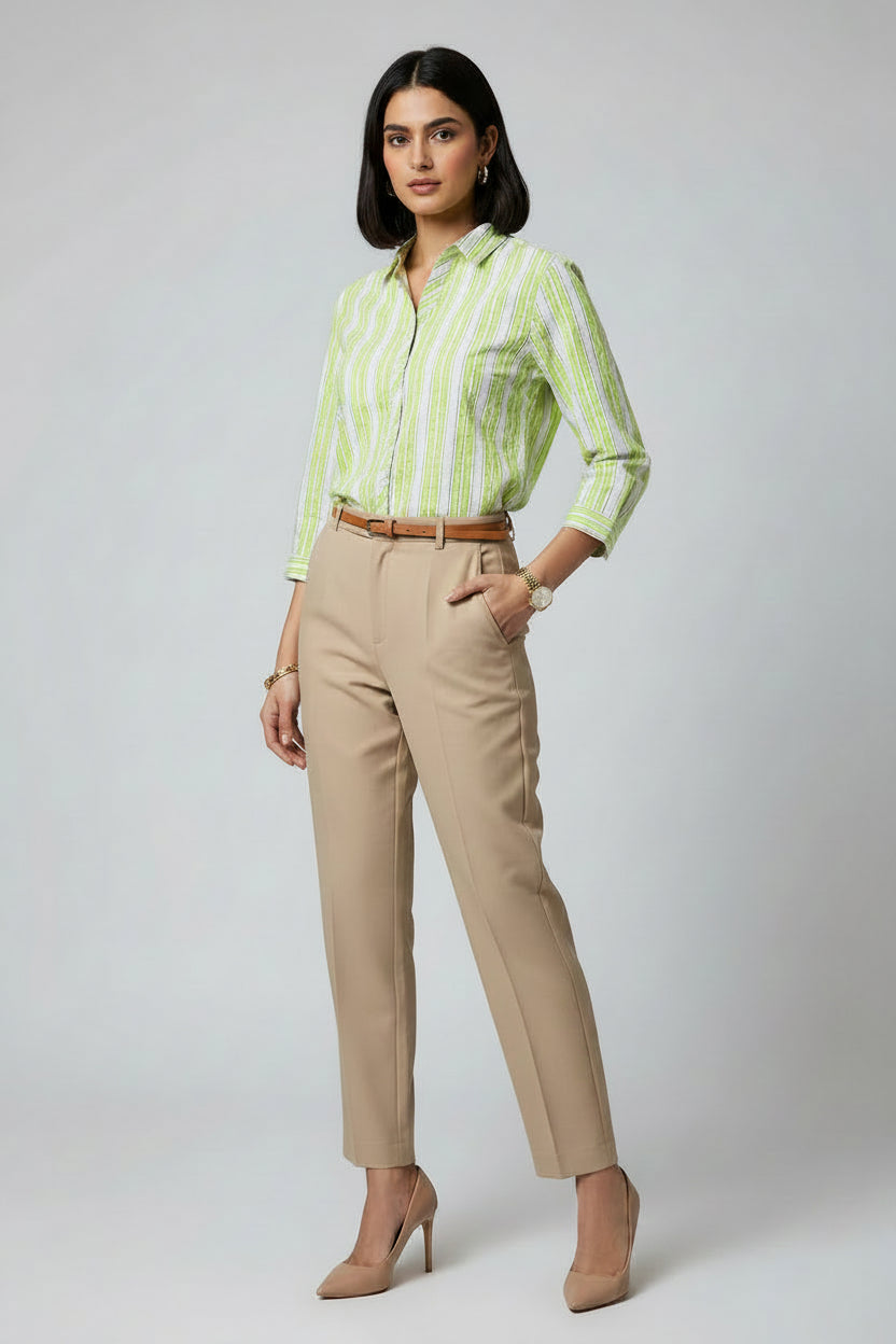 Lime Stripe Cotton Shirt