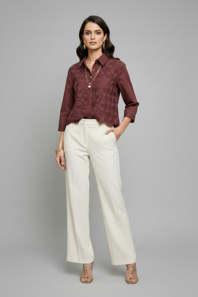 Mocha Lace Cotton Shirt