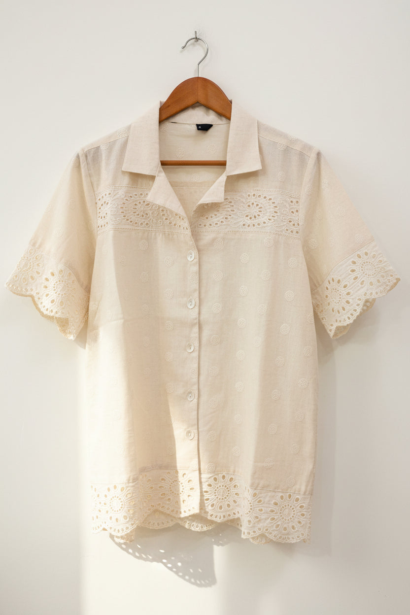 Ivory Bloom Embroidered Shirt