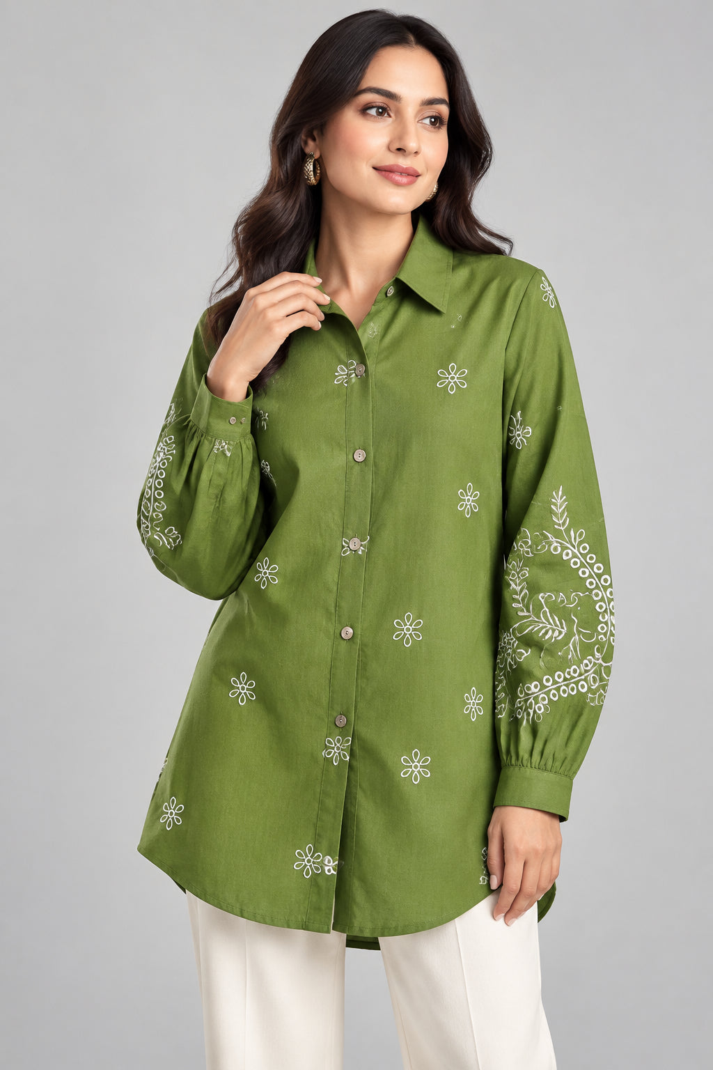 Green Bloom Embroidered Shirt